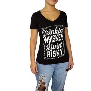 Spencer's Jack Daniels Drinkin' Whiskey Livin' Risky V-Neck Graphic T-Shirt S